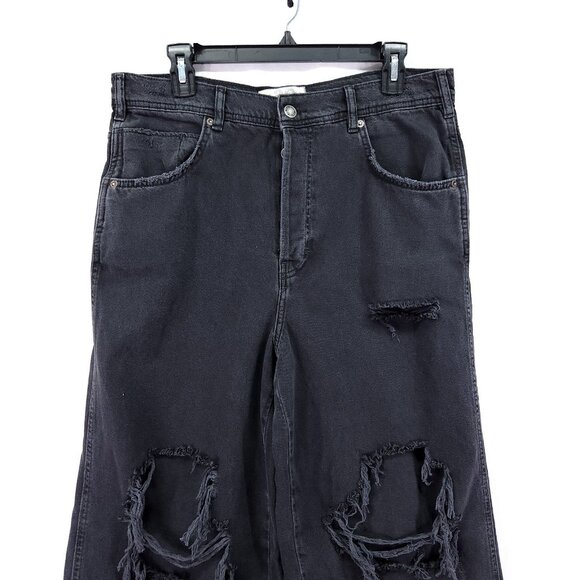 We The Free People Distress Baggy Jeans Size 30 Black Wide Leg Denim Button Fly - Picture 3 of 15